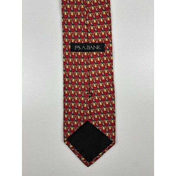 Jos A Bank Silk Holiday Red Gold Bell All Over Christmas Men’s Tie Made In USA - Picture 3 of 8